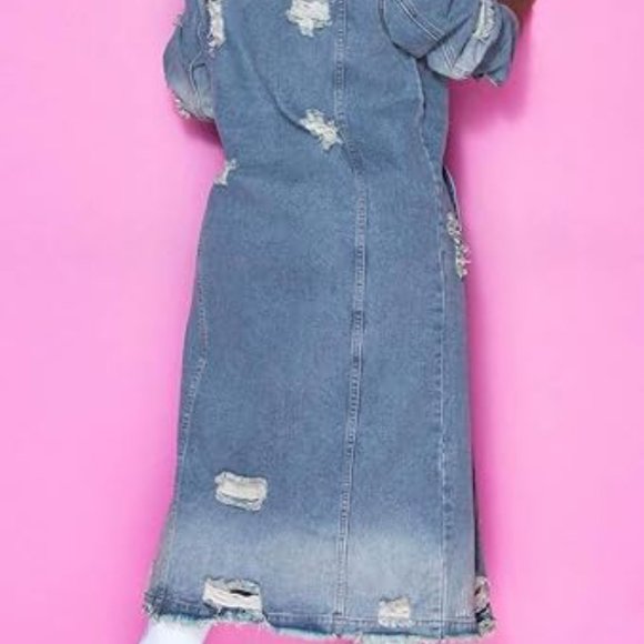 I AM BETTY BOOP Handmade Long Distressed Denim Jacket Showstopper Large Jac1 - Picture 4 of 15